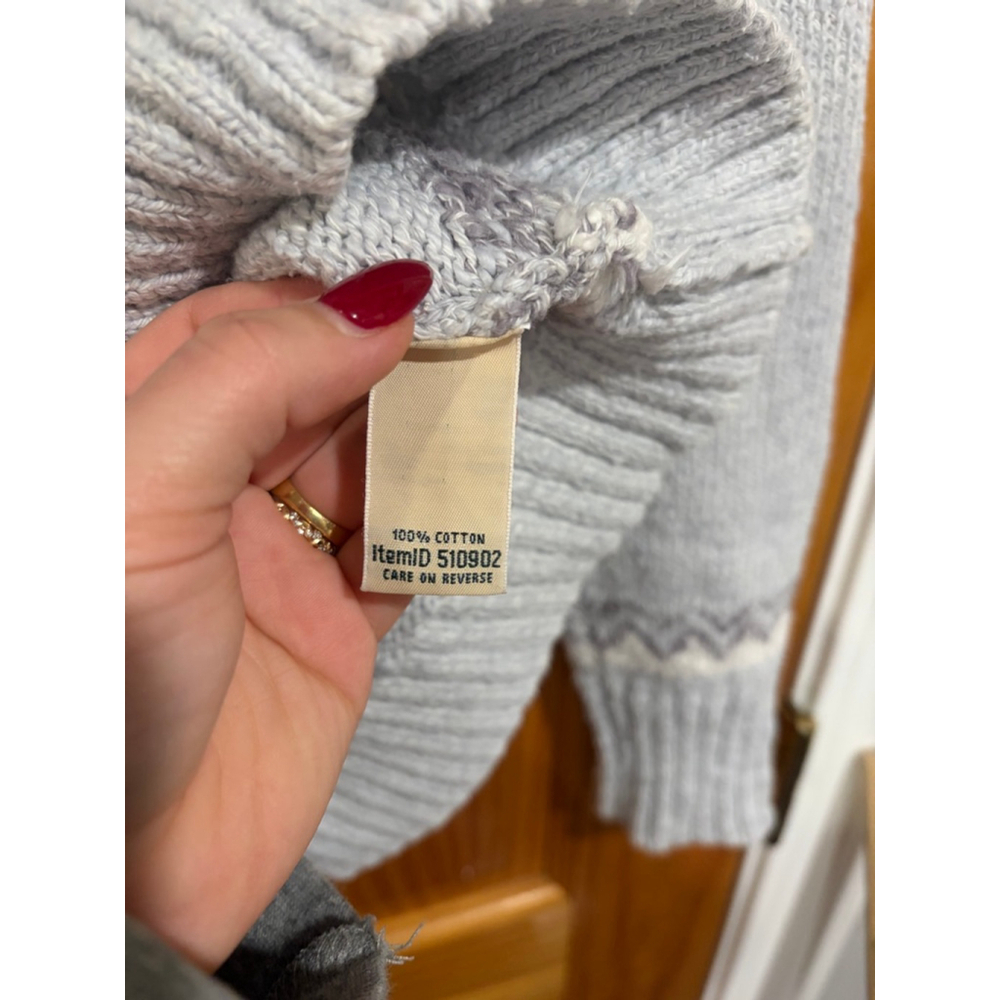 LL Bean Fair Isle Roll Neck Sweater Gray Nordic Cotton Small - Picture 3 of 6